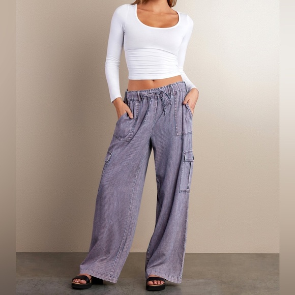 Billy T Pants - Super Soft Billy T Railroad Stripe cargo pants pink blue stripe size Med